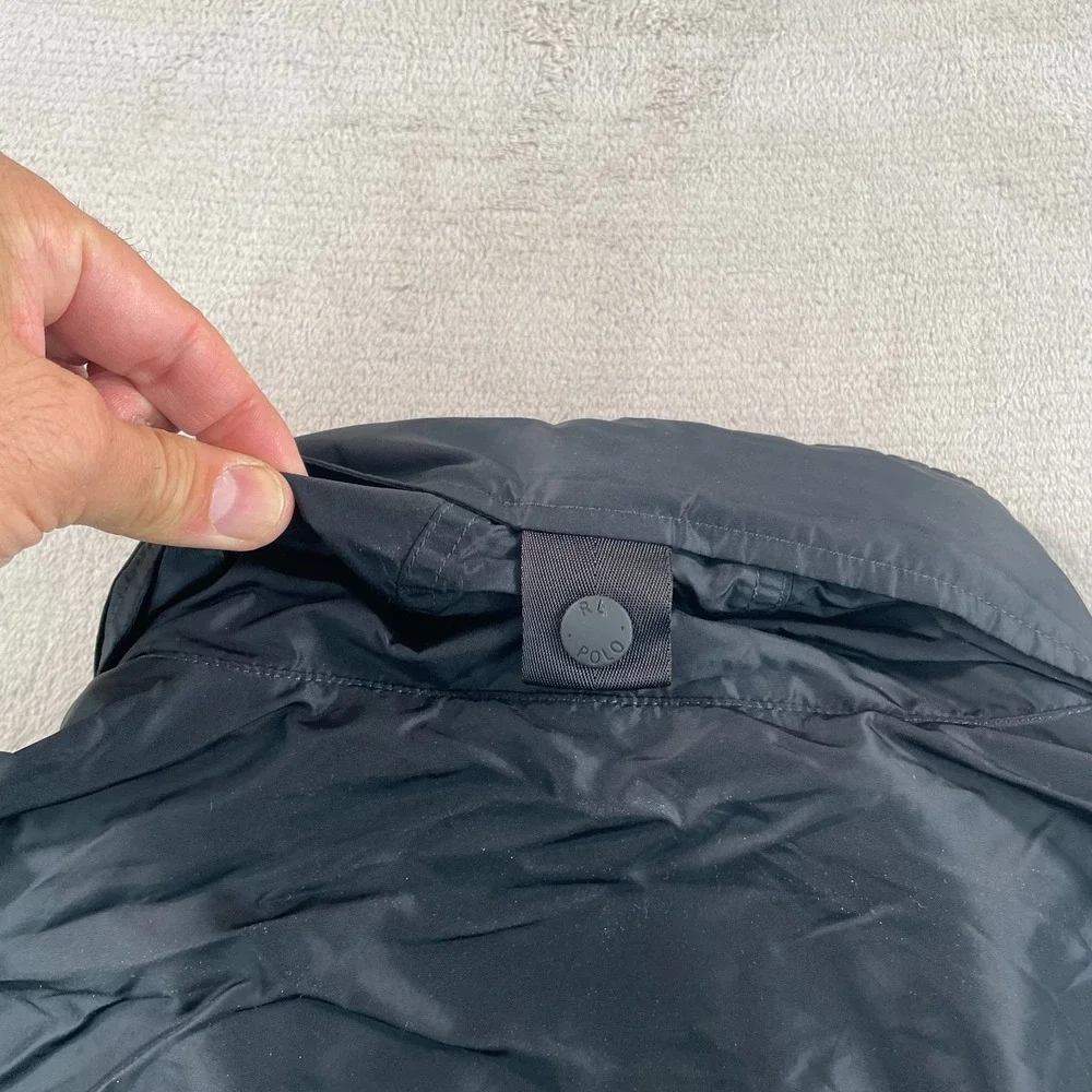 Polo Ralph Lauren Rain Coat Jacket Men 2XL Black Foldable Hood Full‎ Zip Vented